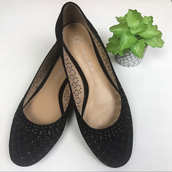 ANTONIO MELANI Shoes - Antonio Melani Black Suede Laser Cut Sparkle Flats